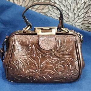 Patricia Nash Floral Embossed Brown Leather Clutch